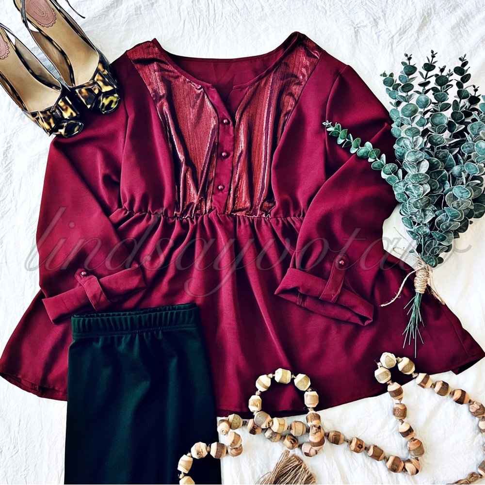 ♥️SHEIN PEPLUM~NWOT~SHEIN Curve 1X~Burgundy♥️
